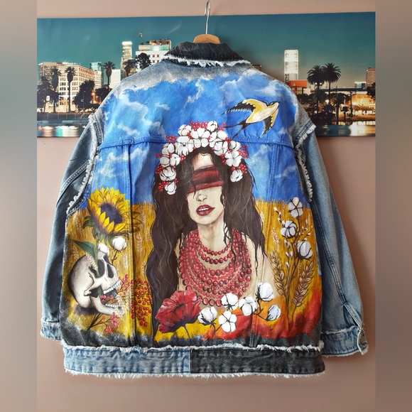 Hand painted Any Your Idea Custom Denim/Leather Jacket Bag Shoes - Picture 14 of 16